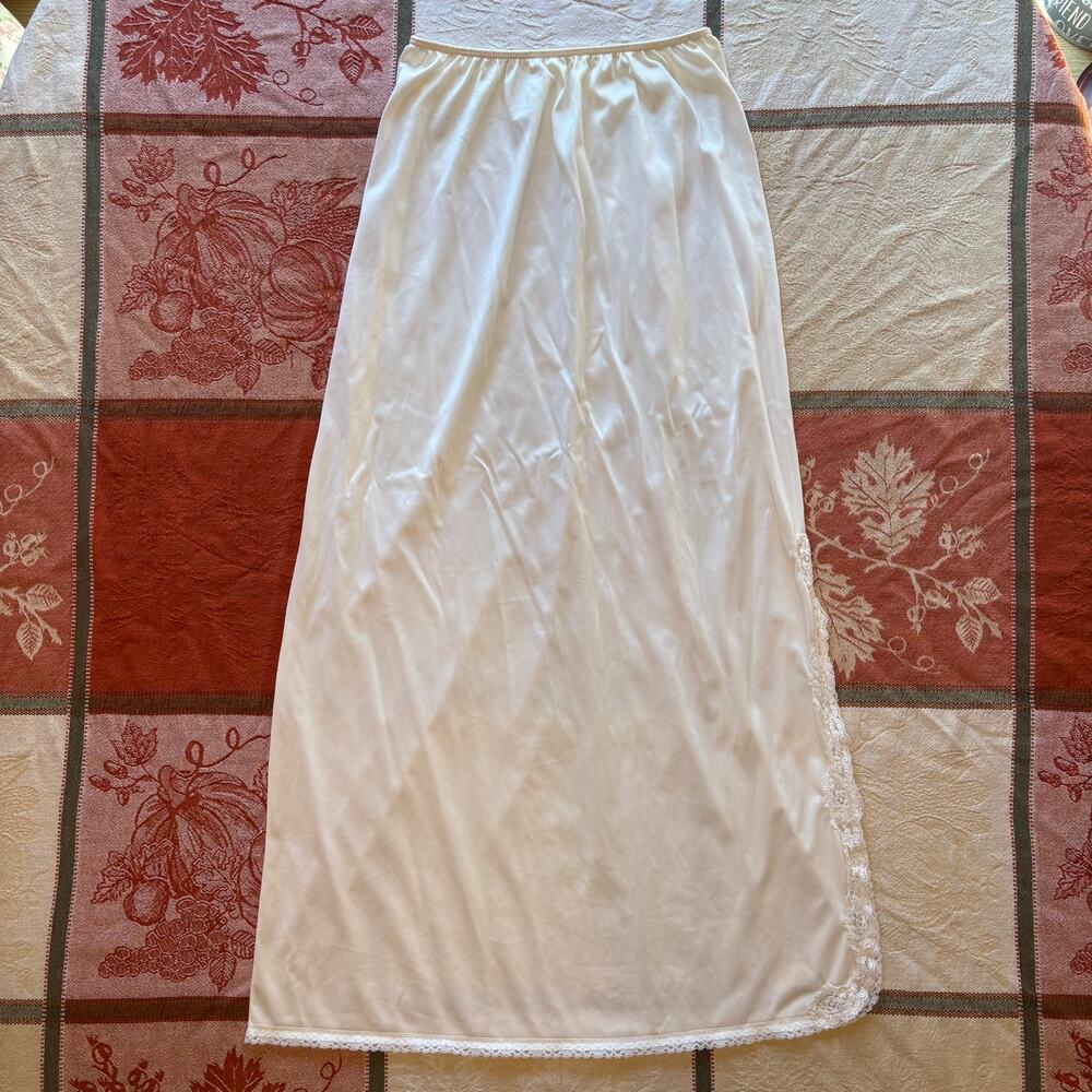 Vintage Sears Ivory Nylon Lace Maxi Half Slip Skirt M
